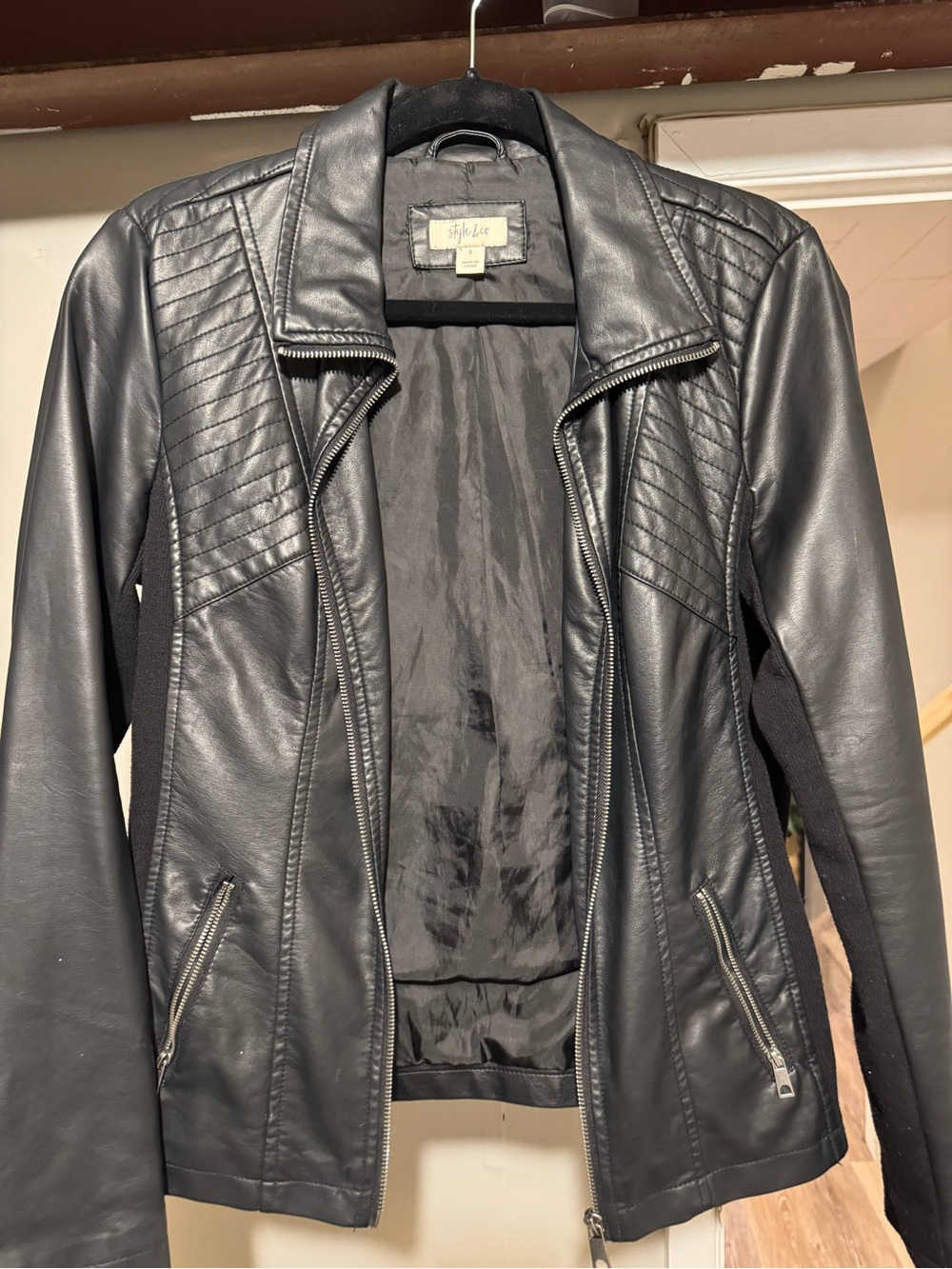 Style & Co. Black Quilted Faux Leather Moto Jacket
